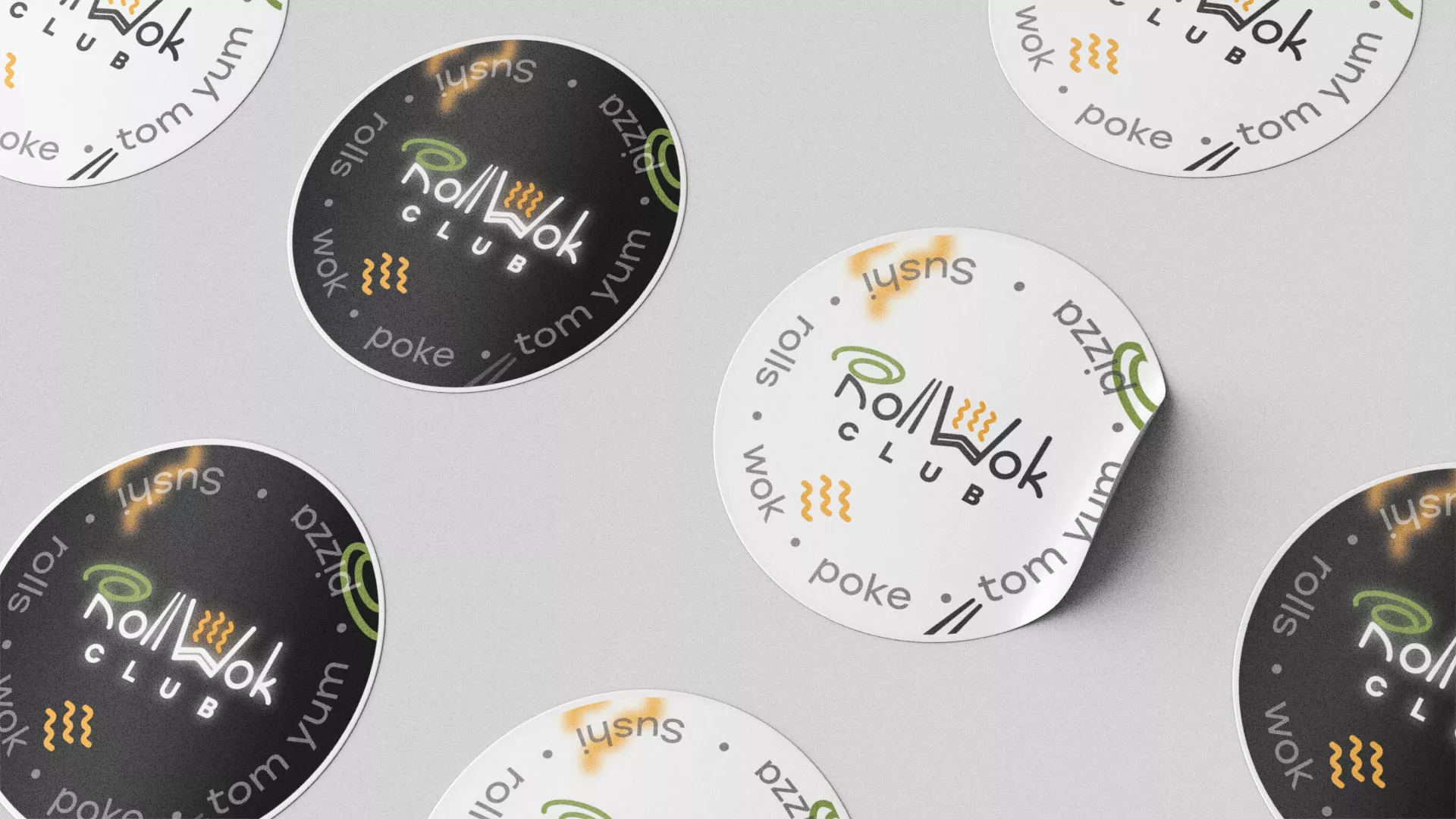 Разработка наклеек для суши-бара «Roll Wok Club» в Балабаново